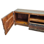 Heritage Reclaimed Wood Intricately Carved Patchwork TV Console