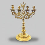 Traditional Gothic Style Ornate Cast Brass Four Arm Candelabra