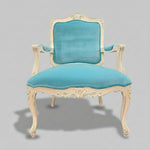 Refined French Provincial Style Sky Blue Velvet Carved Armchair