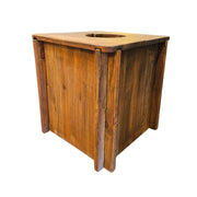 Rustic Natural Wood Box Side Table with Carved Cutout Top