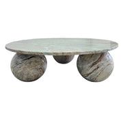 Sculptural Postmodern Round Marble Coffee Table With Spherical Feet