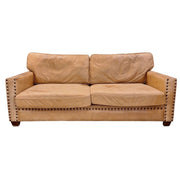 Timeless Tan Leather Sofa with Brass Accents by THE ONE