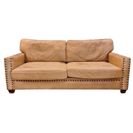 Timeless Tan Leather Sofa with Brass Accents by THE ONE