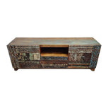 Heritage Reclaimed Wood Intricately Carved Patchwork TV Console