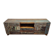 Heritage Reclaimed Wood Intricately Carved Patchwork TV Console