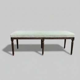 The One Vintage Style Cream Upholstered Long Bench with Fluted Legs