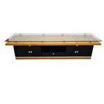Streamlined Floating Glass Top Oak and Matte Black Media Console