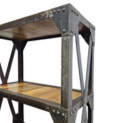 Industrial Iron & Solid Wood 4-Tier Bookshelf