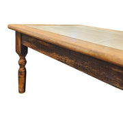 Rustic Charm Solid Wood Coffee Table with White Tiled Top