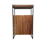 Industrial Solid Timber and Iron Freestanding Bar Cabinet with Wine Rack