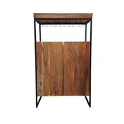 Industrial Solid Timber and Iron Freestanding Bar Cabinet with Wine Rack