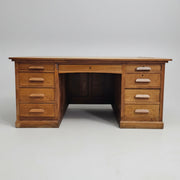 Mid-Century Double Pedestal Solid Oak Executive Desk