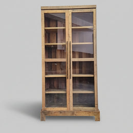 Rustic Reclaimed Timber Glass Two-Door Display Cabinet