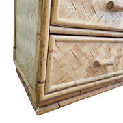 Vintage Bohemian Woven Rattan and Split Bamboo 3 Drawer Bedside Nightstands
