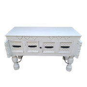 Artisan Carved Whitewashed Console Table