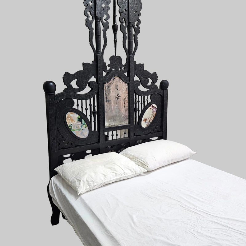 Heritage Sindhi Hand-Carved Solid Wood Four-Poster Antique Bed