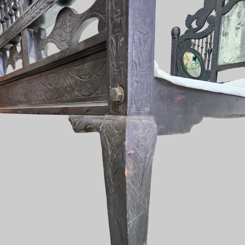Heritage Sindhi Hand-Carved Solid Wood Four-Poster Antique Bed