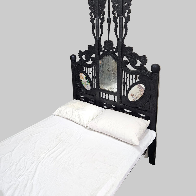 Heritage Sindhi Hand-Carved Solid Wood Four-Poster Antique Bed