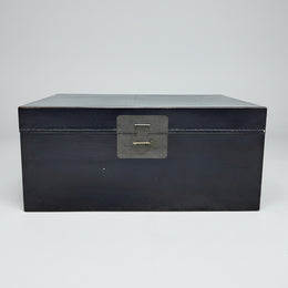 Vintage Black Lacquer Oriental Storage Trunk