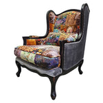 THE One Patchwork Velvet Black Wood Wingback Armchair
