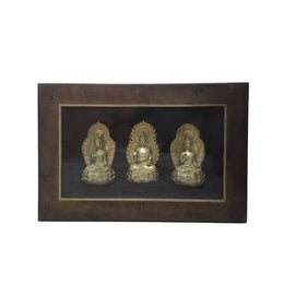 Trio of Gilded Buddha Figures in Shadow Box