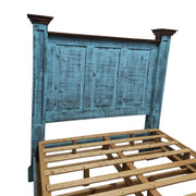 Distressed Teal Wooden King-Sized Bed Frame