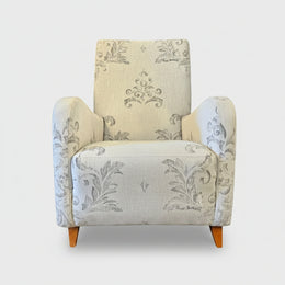 Graceful Baroque Pattern Cream Fabric Armchair with Tapered Timber Legs