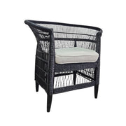 Sculptural Black Hand-Woven Rattan Tub Style Accent Armchair