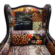 THE One Patchwork Velvet Black Wood Wingback Armchair