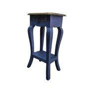Vintage Indigo Hand-Painted Side Table with Gold Accents