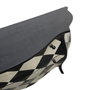 Hollywood Regency Black & Silver Harlequin Bombé Chest