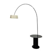 Natuzzi Retro Black Arc Metal Floor Lamp with Patterned Shade