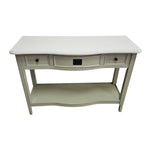 Elegant Sage Bow-Front Console Table with Open Shelving