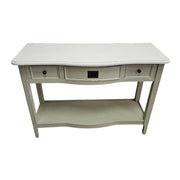 Elegant Sage Bow-Front Console Table with Open Shelving