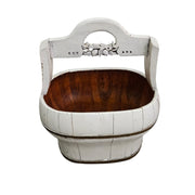Rustic Shabby Chic Distressed White Wooden Barrel Basket
