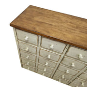 Vintage Apothecary-Style Cream Chest with Natural Wood Top