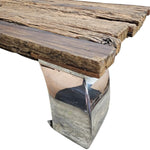 Industrial Reclaimed Railway Sleeper Wood and Polished Chrome Square Coffee Table