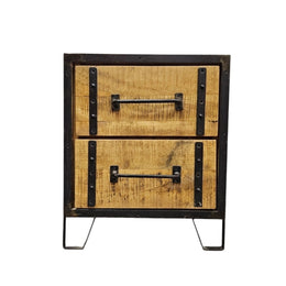 Industrial Mango Wood & Iron 2-Drawer Bedside Table