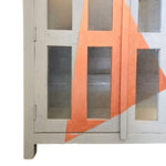Distressed Grey Wooden Kitchen Cabinet with Geometric Graphic Pattern