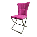Contemporary Magenta Velvet and Chrome Base Dining Chair