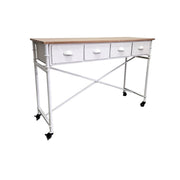 Industrial Metal and Wood 4-Drawer Console Table on Casters