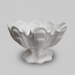Contemporary Scalloped White Ceramic Footed Centerpiece Bowl