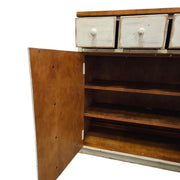 Vintage Apothecary-Style Cream Chest with Natural Wood Top