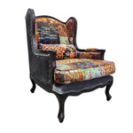 THE One Patchwork Velvet Black Wood Wingback Armchair