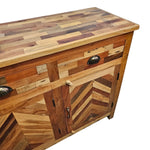 Artisanal Mixed Timber Chevron Parquet Solid Wood Sideboard