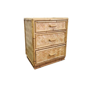 Vintage Bohemian Woven Rattan and Split Bamboo 3 Drawer Bedside Nightstands