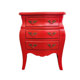 Vibrant Red French Provincial 3-Drawer Nightstand