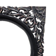 Stately Hand-Carved Dark Grey Solid Wood Square Mirror Frame