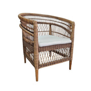 Natural Rattan Curved Back Tub Accent Armchair with Cushion