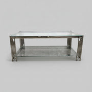 Sculptural Chrome and Glass Two Tier Rectangular Coffee Table